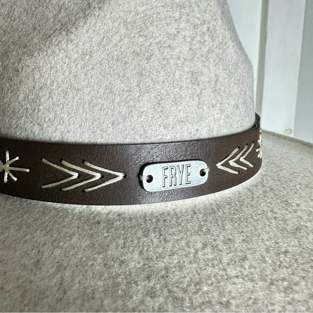 Frye Felt & Faux Leather‎ Embellished Wide Brim Rancher Cowgirl Hat Southwestern - Picture 6 of 12